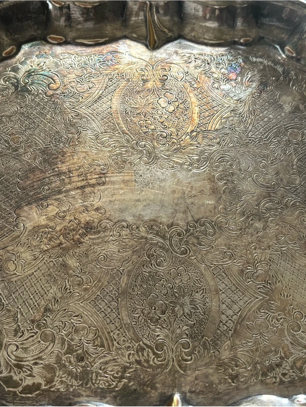 Antique-Style Silver Serving Tray - Decorative Home Kitchen Platter